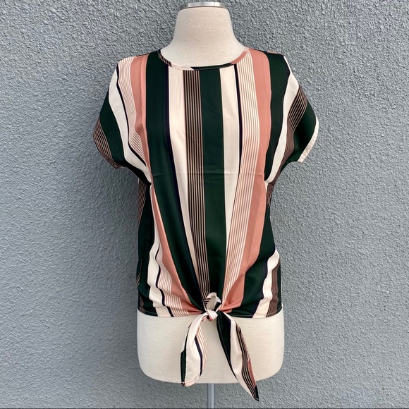 Shein Warm Tie Hem Striped Top - Picture 2 of 10